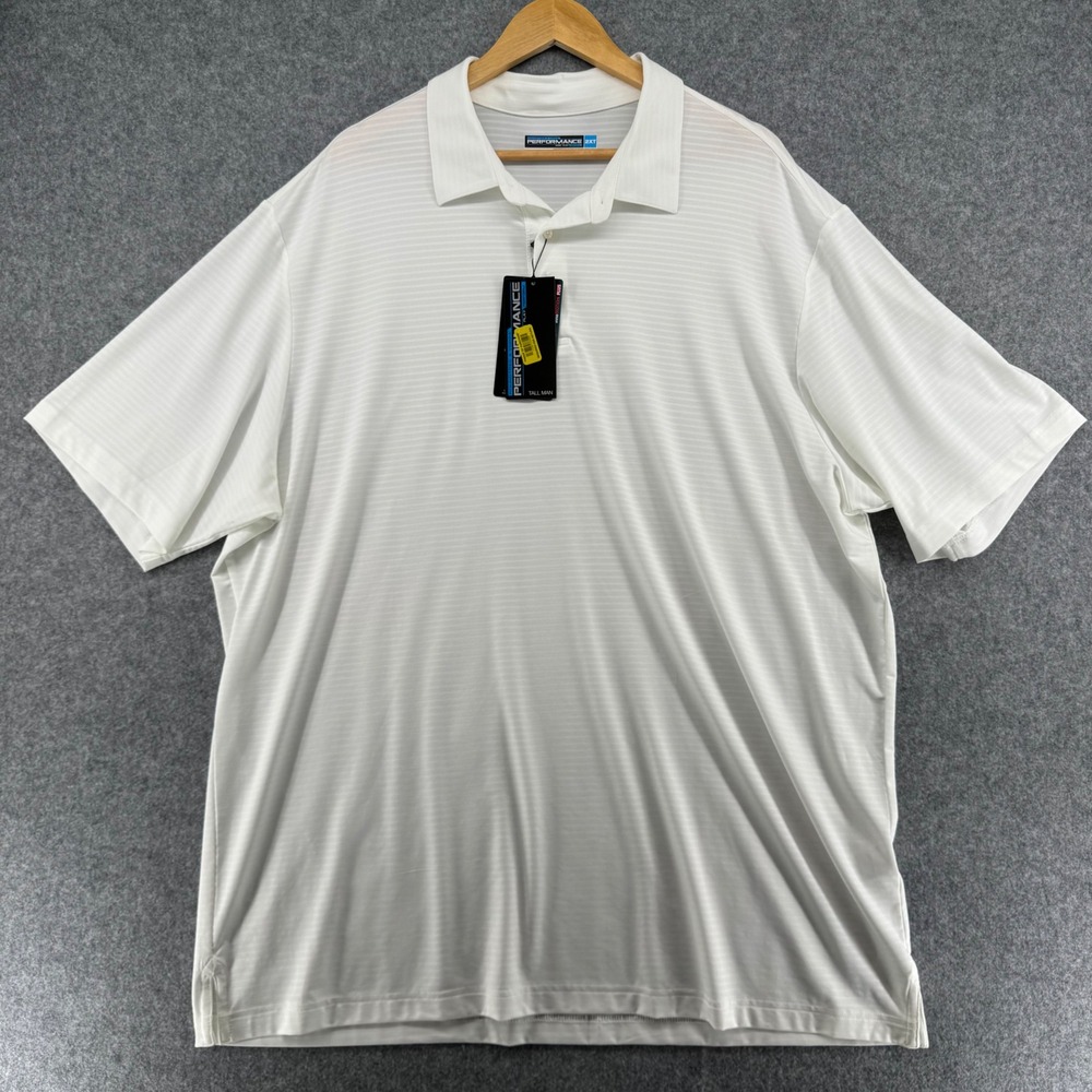 Roundtree & Yorke Polo Shirt Mens 2XT White Performance Short Sleeve Striped - Picture 2 of 9
